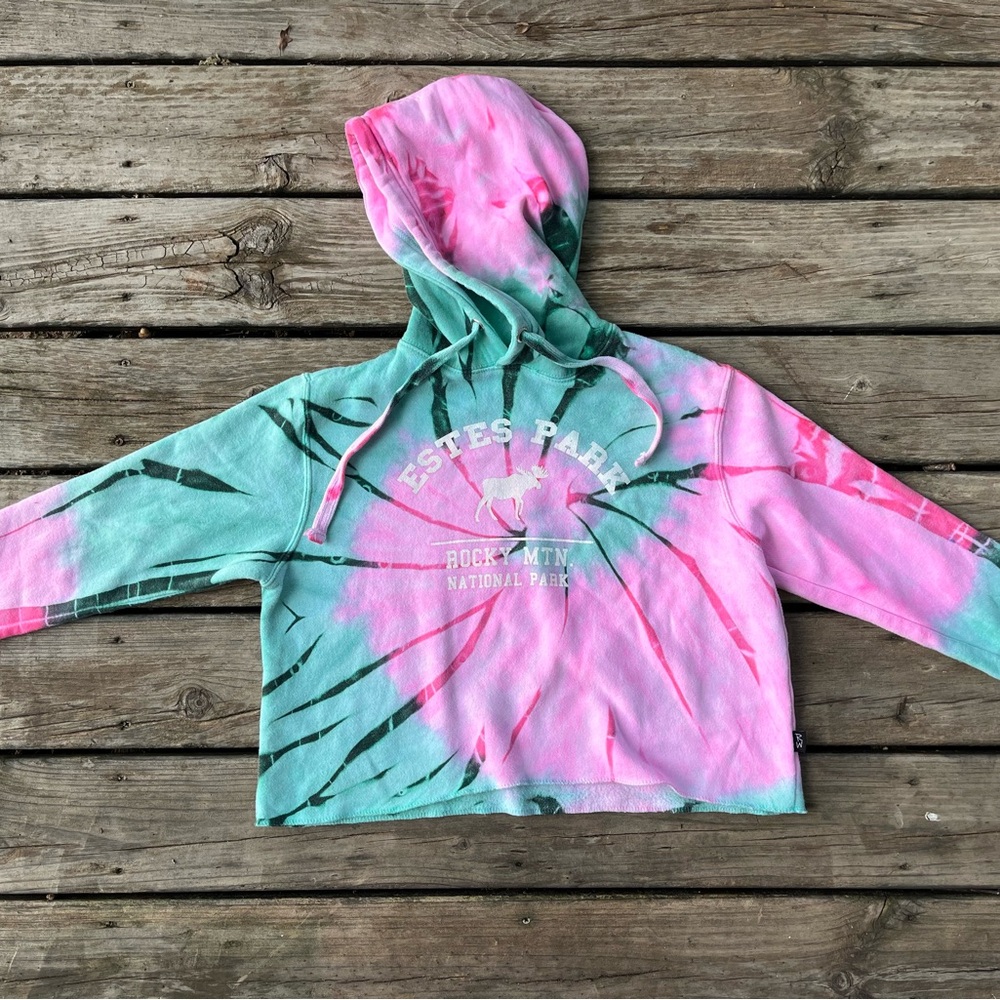 Estes Park Tie-Dye Hoodie Rocky Mtn. National Park Hooded Sweatshirt Girls L